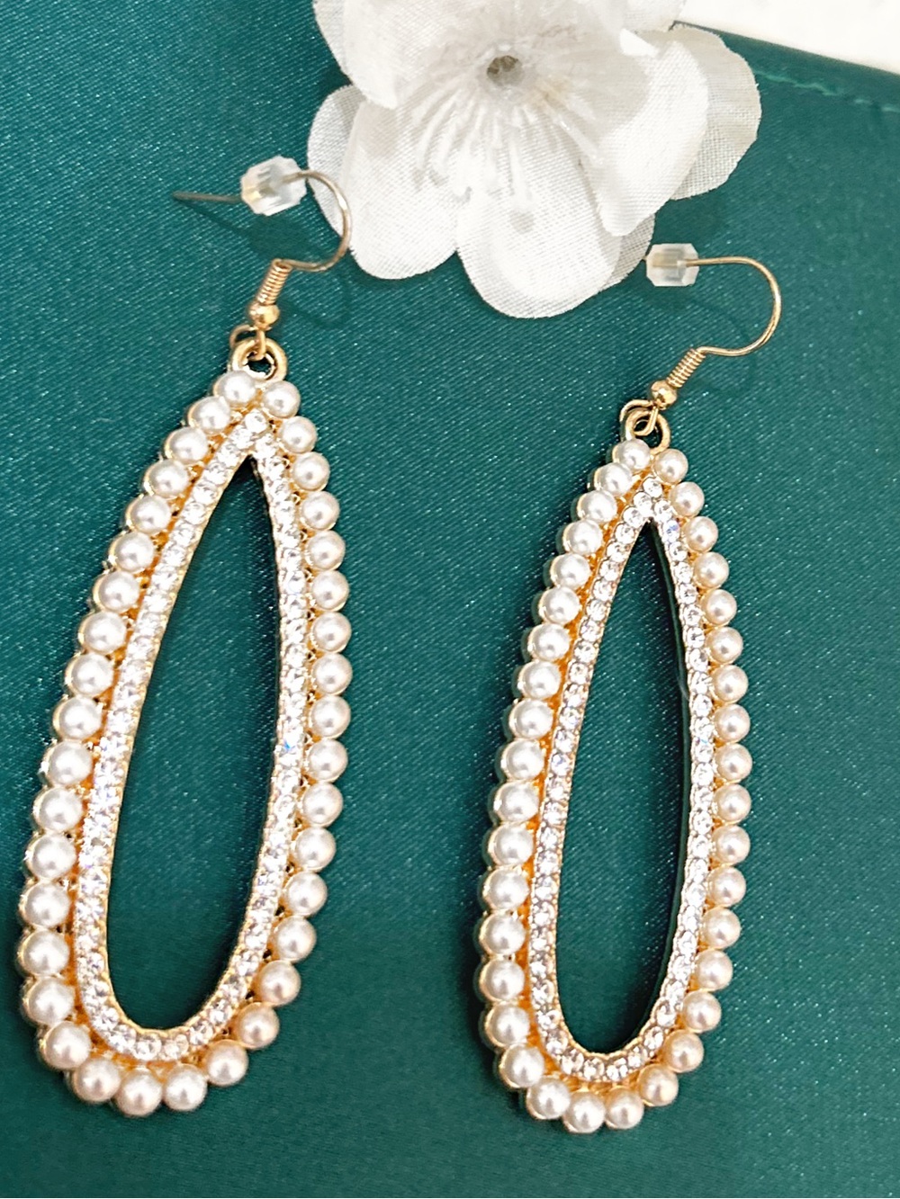 Faux Pearl & Rhinestone Gold-tone Teardrop Earrings - Picture 6 of 9